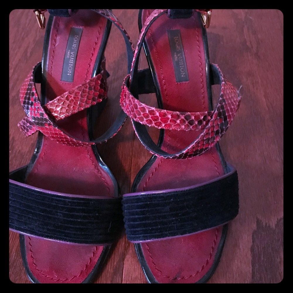 Louis Vuitton suede chunky heel